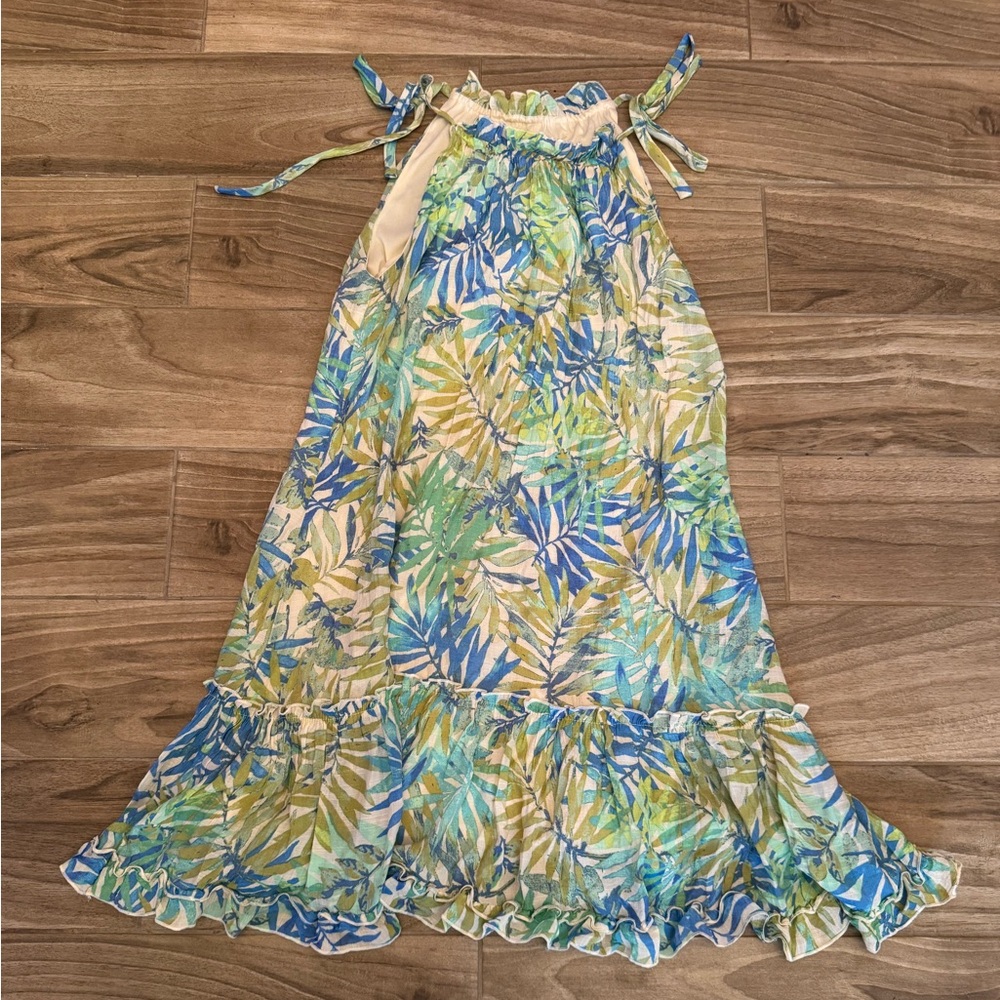 Vintage 90s Robbie Bee Leafy Dress in Green and Blue, M